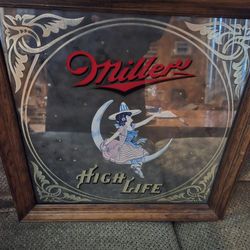 Framed 1980s Miller High Life Mirrored Sign 