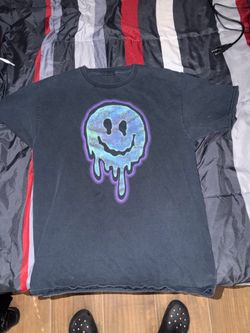 Men's Black Smiley Face Drip Graphic Print Crew Neck Short Sleeve T-Shirt S