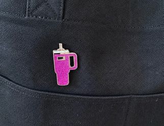 Pink Tumbler Enamel Pin Glitter Coffee Cup Badge Lapel Pin Accessory