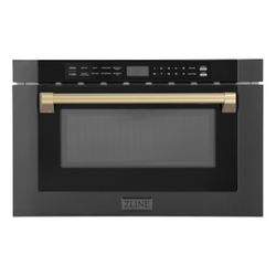 ZLINE Kitchen and Bath Autograph Edition 30 in. 1000-Watt Built-In Microwave Oven in Black Stainless Steel & Champagne Bronze Handle