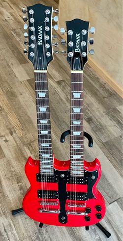 BadAax Double-Neck SG Electric Guitar w/ Gig Bag - Red