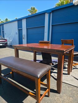 Dinning Table with 4 Chairs, Bench and Leaf