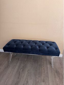 Tufted Navy Velvet Bench with Acrylic Legs