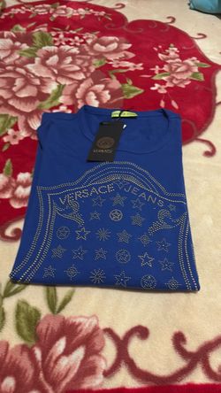Versace Jeans Blue T-Shirt with Gold Studded Logo