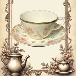 Haviland France 1900s Mix & Match Floral Gilt Cup & Saucer, 5”
