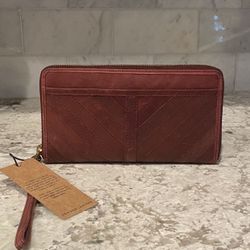 Genuine Leather Chevron Zip Around 