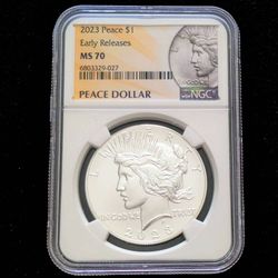 2023 Peace One Dollar fine .999 pure silver NGC slabbed and graded MS70 $1 coin