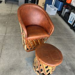 Mexican Equipale Leather Chair and Ottoman