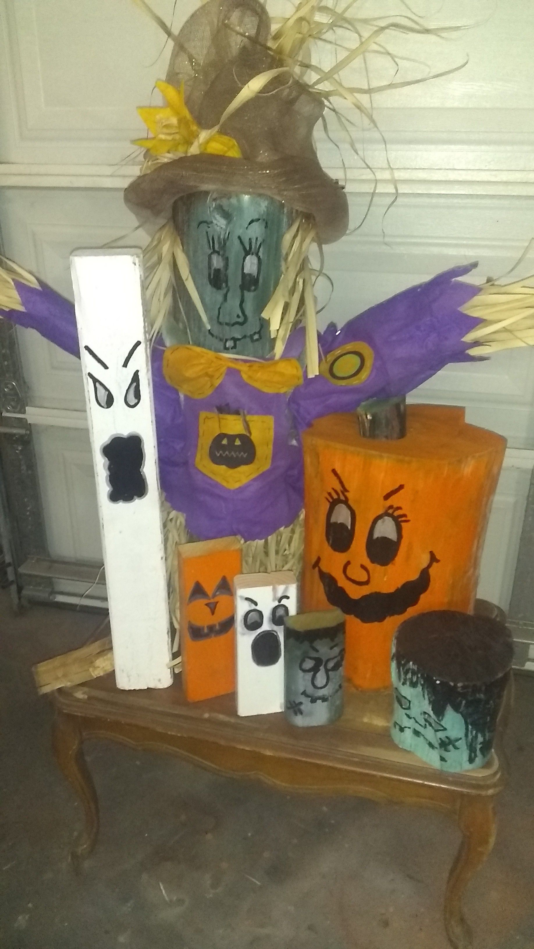 Halloween characters made from cedar