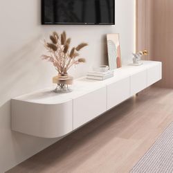 Floating TV Unit Cabinet, Wall Mounted TV Shelf, Standing Or Hanging TV Lowboard, Entertainment Center for Living Room, Practical and Functional(White