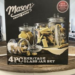 Mason Craft & More 4-pc Heritage Glass Jar Set - BRAND NEW