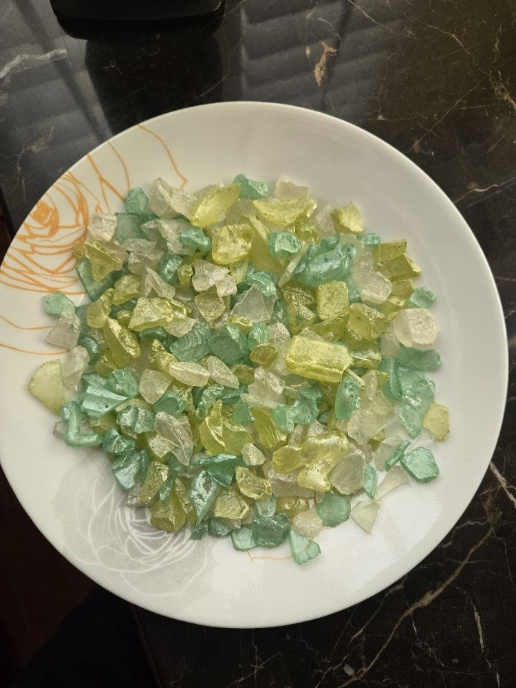 Small 12oz Glass Jar Of Mixed Multicolored Decorative Scented Stone Chips For Candle Holders Or Vase Fillers
