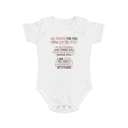 We Prayed For You Now Youre Here baby bodysuit | Forever Blessed onesie, religious baby shirt