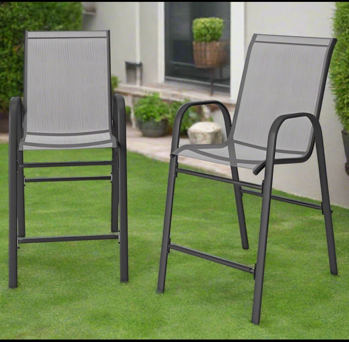 OBO Take A Seat! Lot Of 2 New Other Room Essentials Outdoor Patio Bar Chairs, Gray