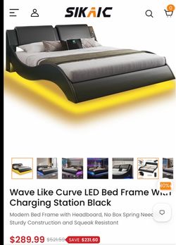 Leather king  / cali king bed frame with color changing LED Lights & remote