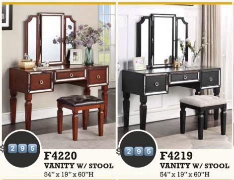 January Sale.  Brand New. While Supply Lasts. Dining Tables, Vanity, Sectional, Queen Black Bed