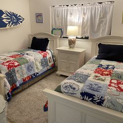 White Coastal Twin Bed Set And Dresser. Mattress, Box springs Included