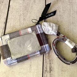 New Vera Bradley Perfectly  Plaid Zip ID Case & Lanyard. Retail $45+
