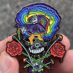 Psychedelic Skeleton Mushrooms & Roses Collector Pin!