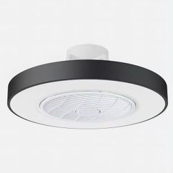 21 in. Integrated LED Indoor Modern Black Caged Round Enclosed Flush Mount Ceiling Fan Light with Remote for Bedroom