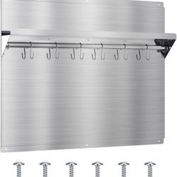 EKON Stainless Steel Backsplash 24 x 30 Inch Wall Shield for Kitchen Easy Clean And Installation with Built-in Storage Shelf and Hanging Rack