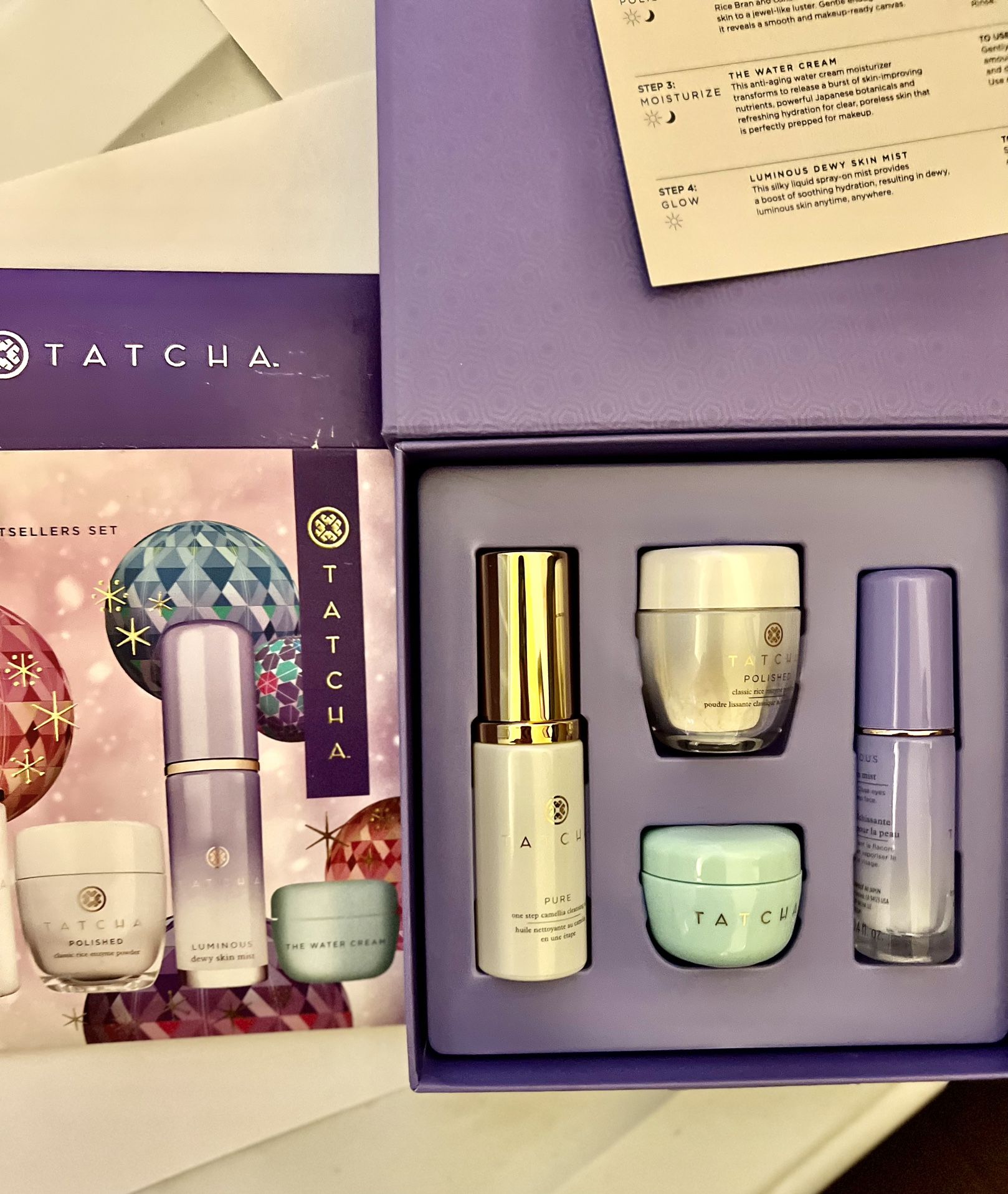 Tatcha Bestsellers Set Cleansing Oil Enzyme Powder Mist Water Cream 4pc Gift NIB