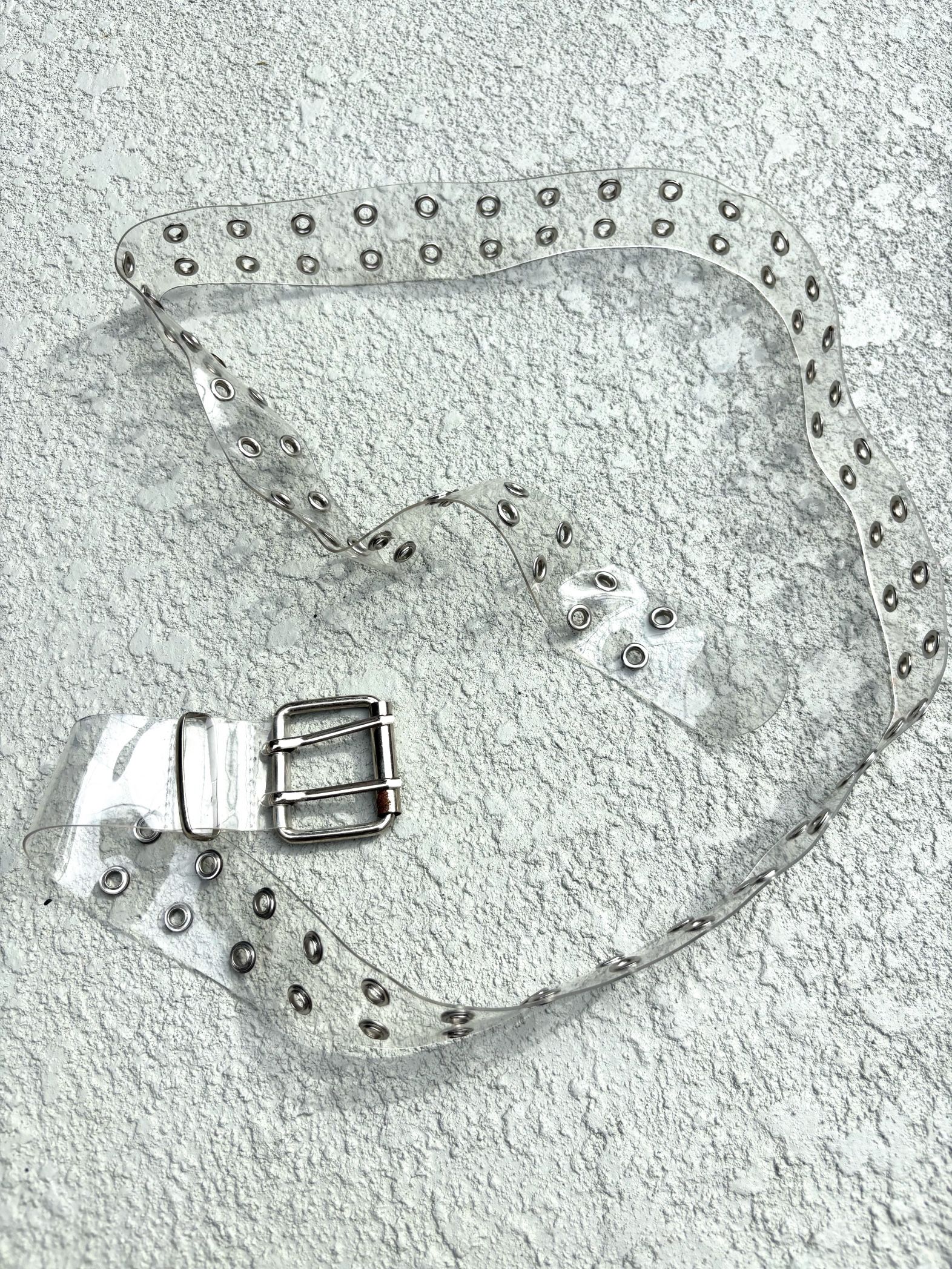 ✨Y2K CLEAR PVC GROMMET BELT 40” SILVER HARDWARE✨