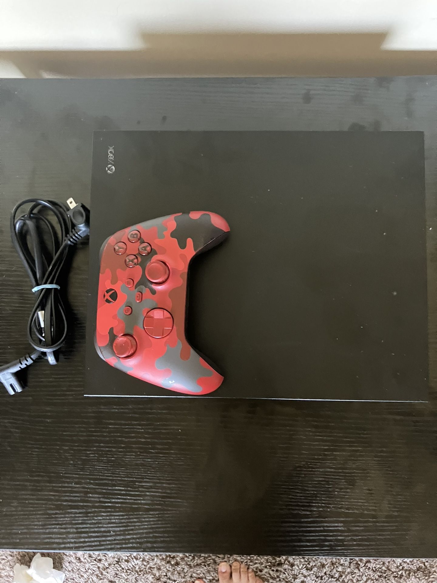 Xbox One X 1TB Console + Red Camo Controller + Power Cord – Fully Reset & Ready