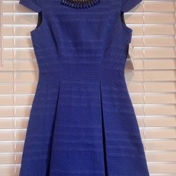 NWT ZARA Blue Dress with jewels collar, size M