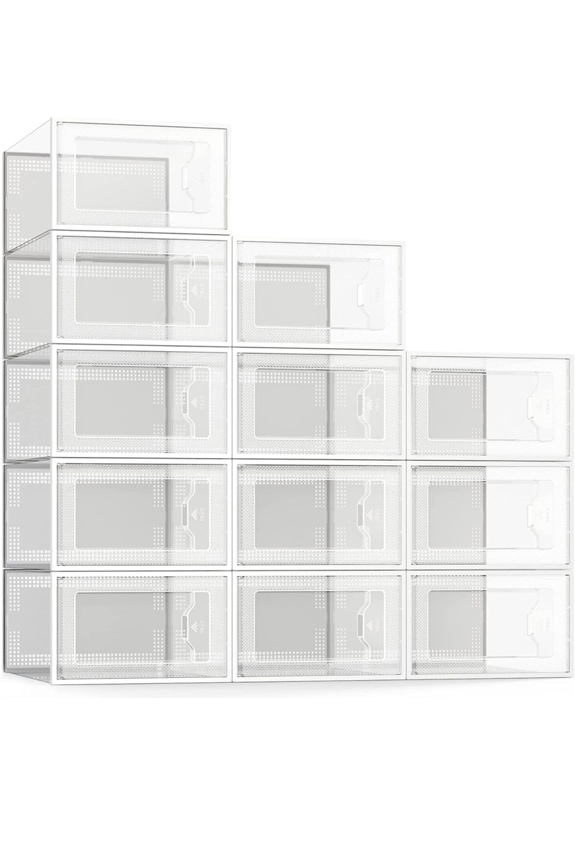 SEE SPRING Large 12 Pack Shoe Storage Box, Clear Plastic Stackable Shoe Organizer for Closet, Space Saving Foldable Shoe Rack Sneaker Container Bin Ho