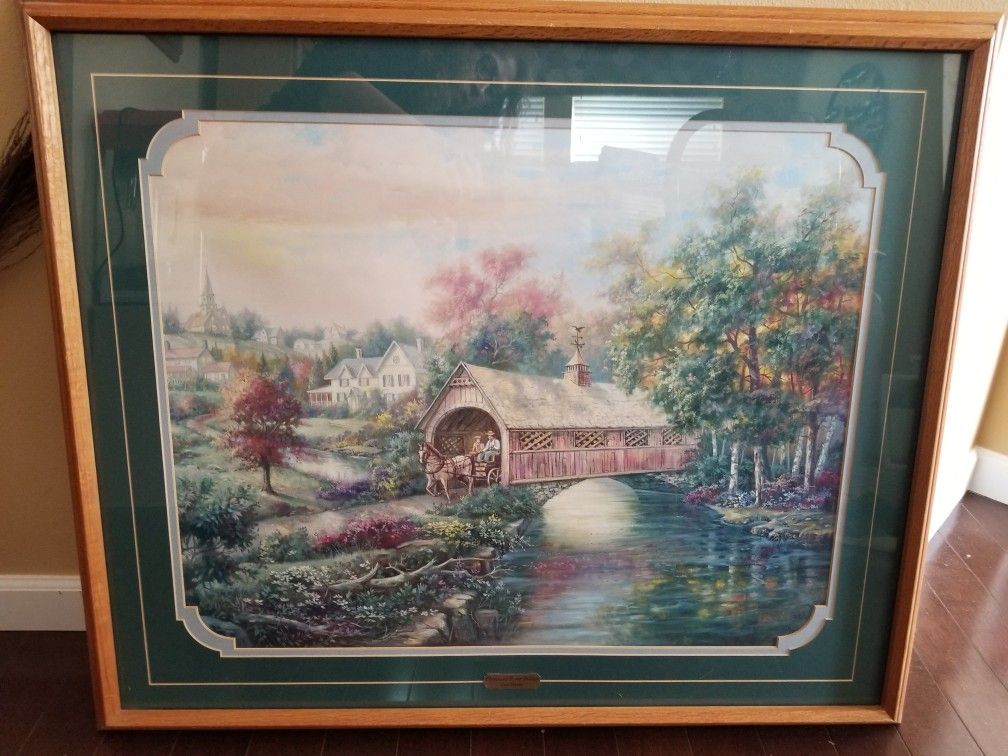 Pheasant River Bridge By Carl Valente 36 1/2 X 30 1/2