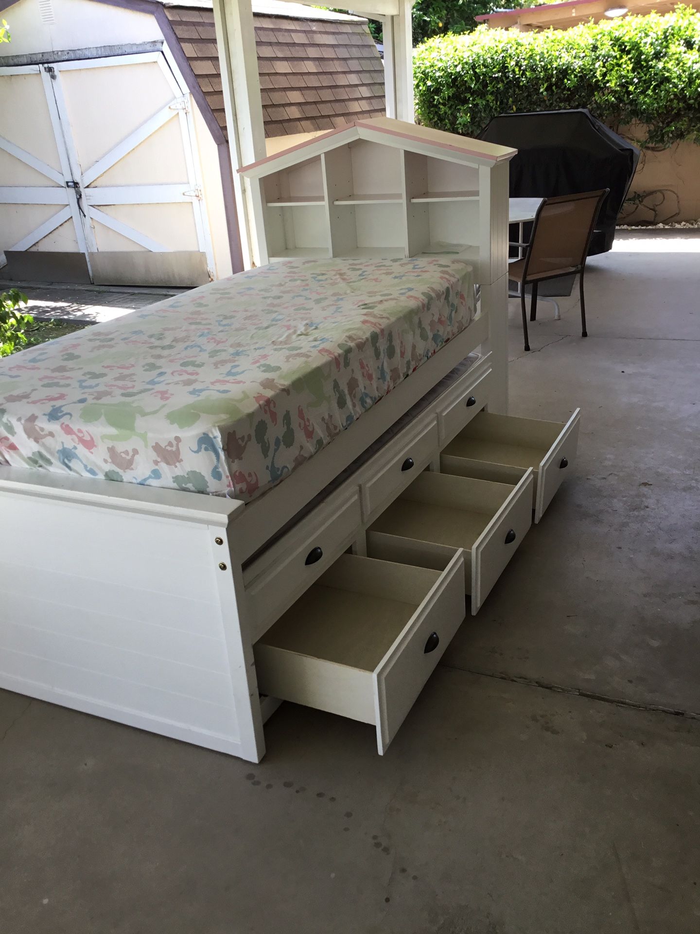 Twin Size Bed With Trundle and 3 Storage Drawer, Desk, Chair, and  Wall Shelf