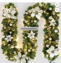 Pre-Lit Artificial Christmas Garland Pine Garland with Warm White Lights