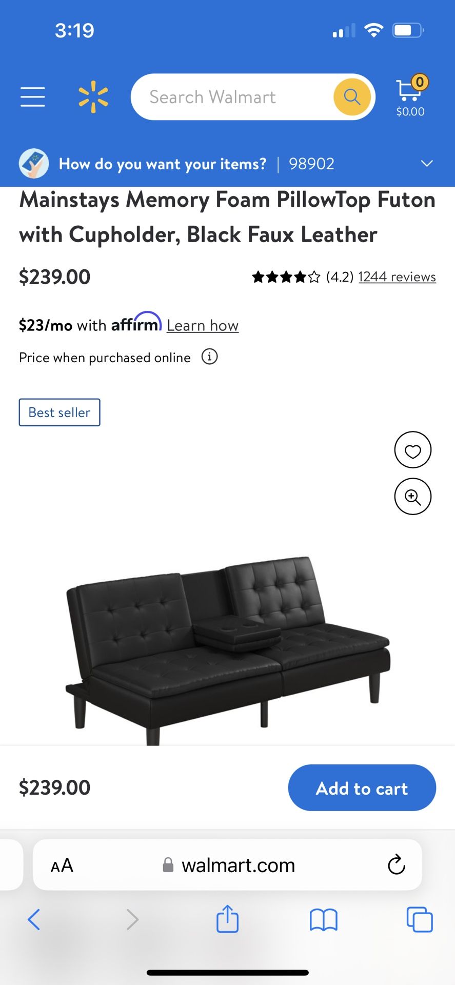 Futon/sofa Bed, Black