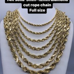 14K 5mm-12mm Diamond Cut Rope Chain. Brand New In Stock