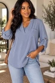 Lush Women's Blue V-Neck Blouse