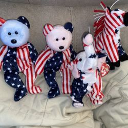 TY Beanie Baby Left and Right Political Elephant and Donkey plus Two Spangle the Bear $18 Takes All