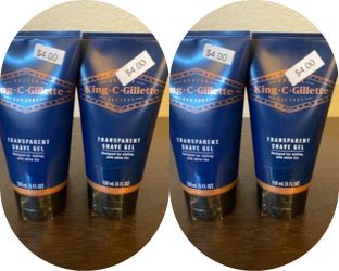 Set of FOUR (4) Brand New King C Gillette Transparent Shave Gel 5 Fl Oz Each