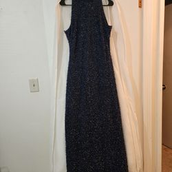 Dark Blue Full Length Sequin Formal Dress