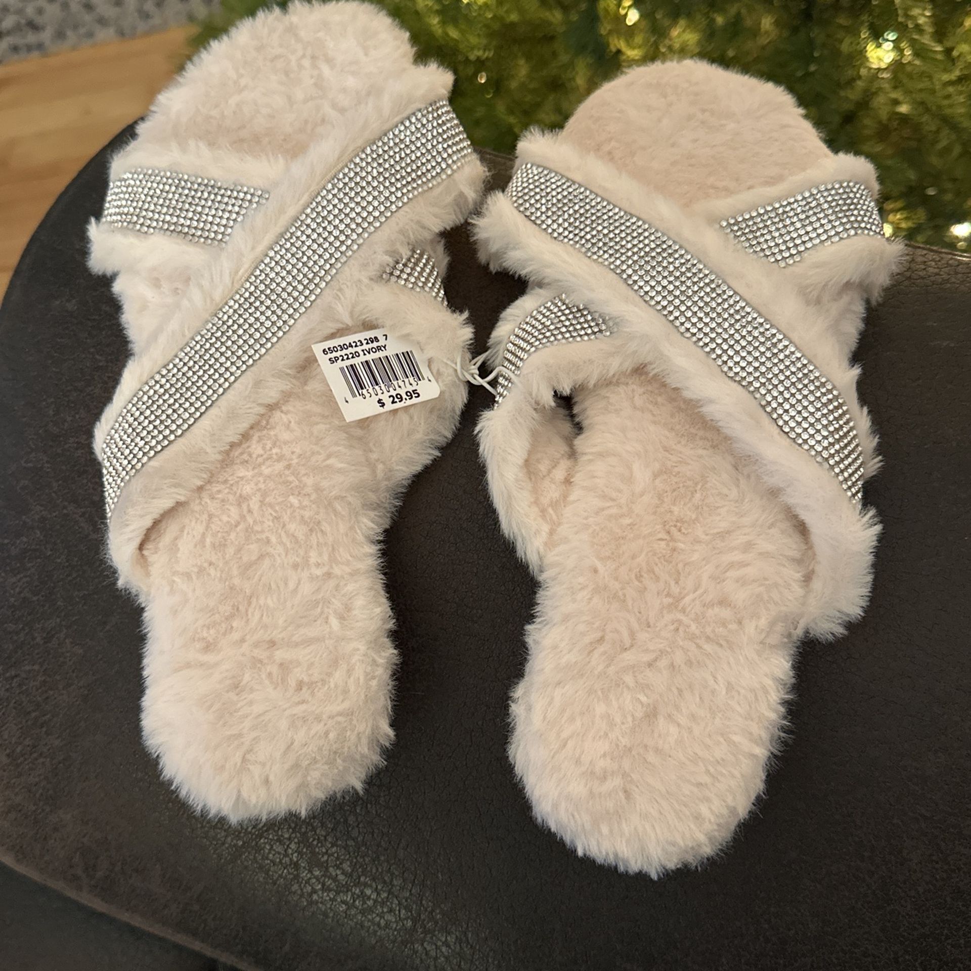 Fuzzy White Slippers