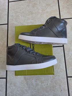 Gray High-Top Sneakers with White Sole