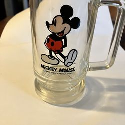 Vintage Walt Disney Productions Mickey Mouse Clear Glass Beer Mug/Stein
