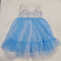 Girls Dress Blue And White with Sparkly sequences And Ruffled Skirt Size 3
