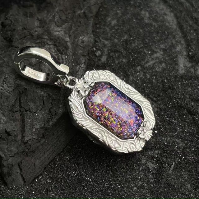 Resale! Baojia S925 Silver Wizard of Oz Embossed Tangleweed Square Pendant Openable Clasp Head Retro Style Jewelry