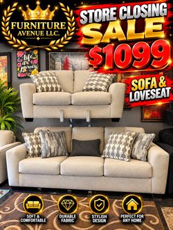 Beige Fabric Sofa and Loveseat Set