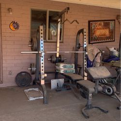 Squat Rack Adjustable Bench Pulley System 