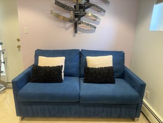 Blue velvet loveseat sofa bed