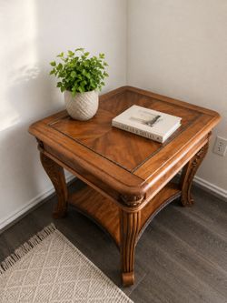 Traditional Wood End Table with Lower Shelf