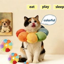 Pet Collar & Elizabethan Cone - Adjustable Anti-Licking Protective Head Collar, Soft Recovery Collar for Post-Surgery Care, Sunflower Design, Escape-P