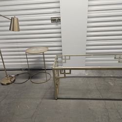 Gold Living Room Table, End And Lamp